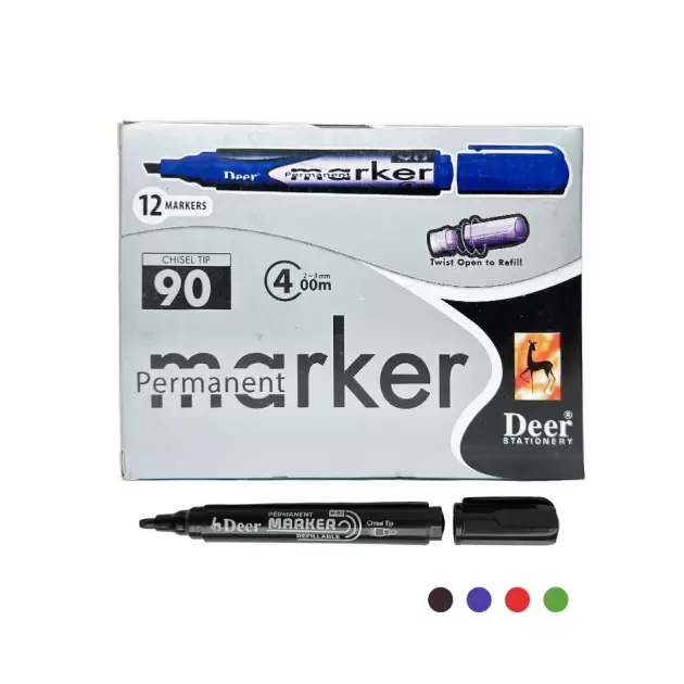 Refillable Chisel Tip Permanent Marker – 12 pack