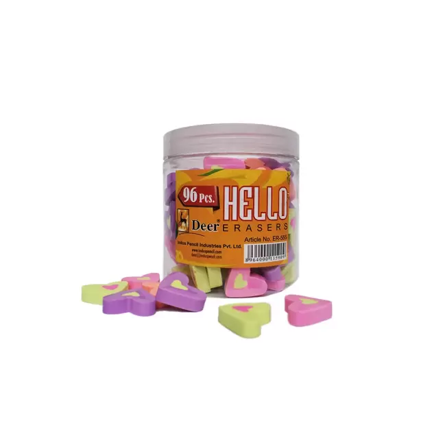 Deer Hello Erasers – Soft Heart Shape Fancy Erasers Jar Pack